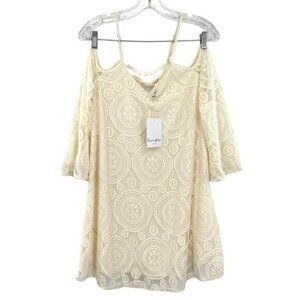 Love, Fire Women's Lace Cold Shoulder Ivory Dress New